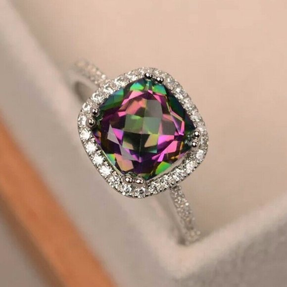 Elegant 925 Silver Mystic Topaz Ring New - Picture 2 of 4